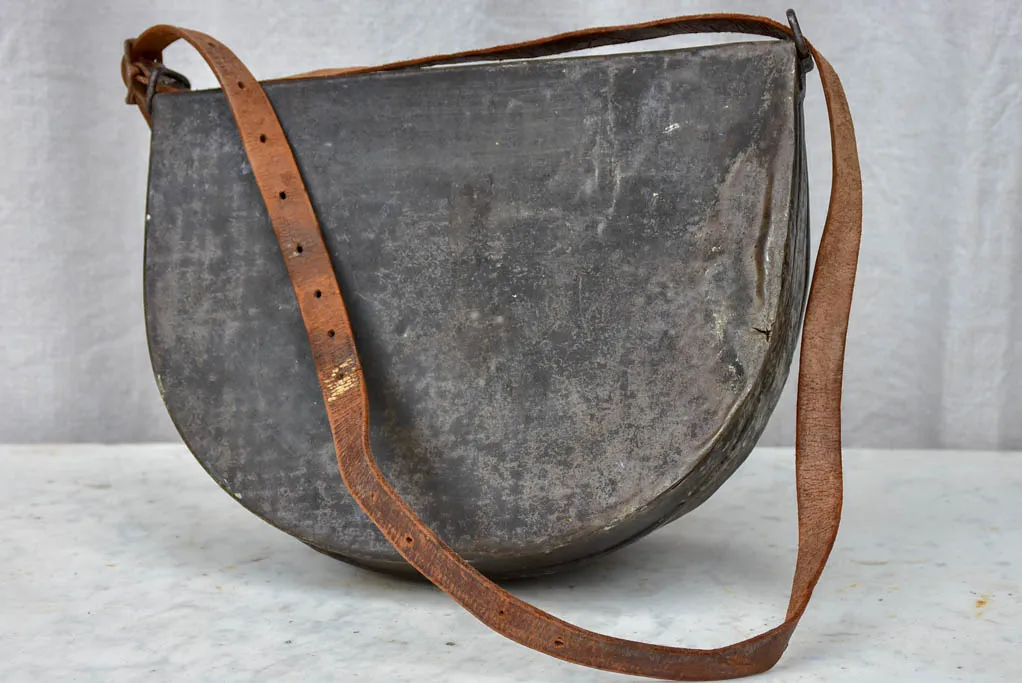 RESERVED MA Antique French metal fishing bag with leather strap