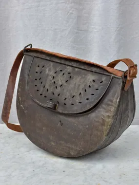 RESERVED MA Antique French metal fishing bag with leather strap