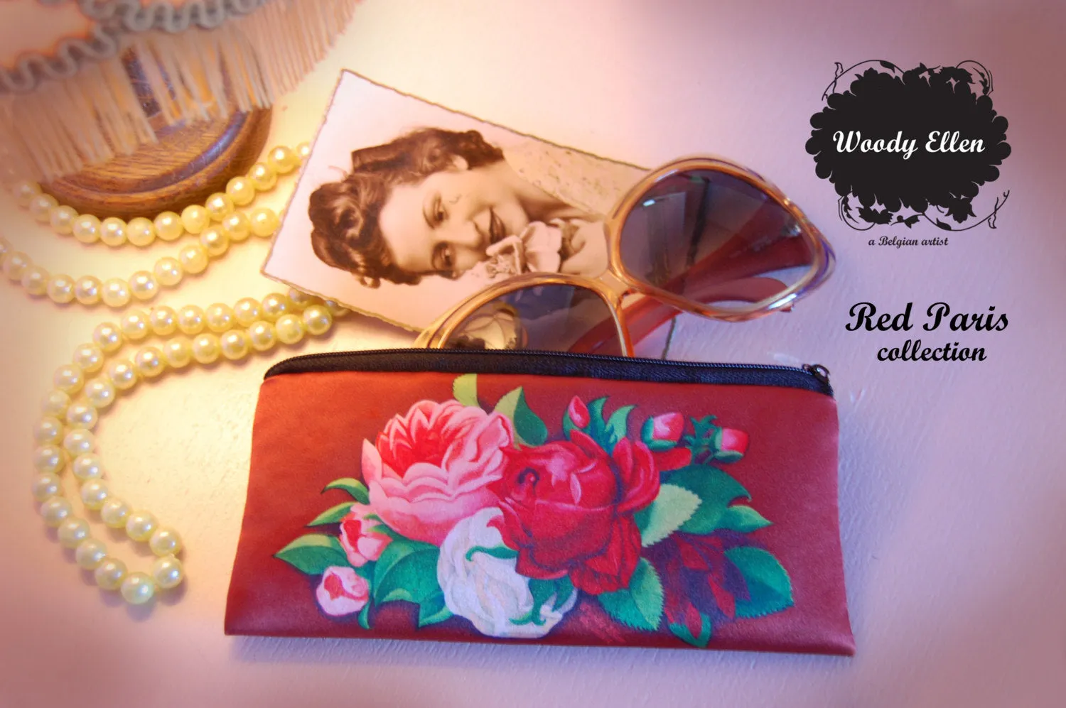 Retro pencil bag, vintage pencil case, Red Paris