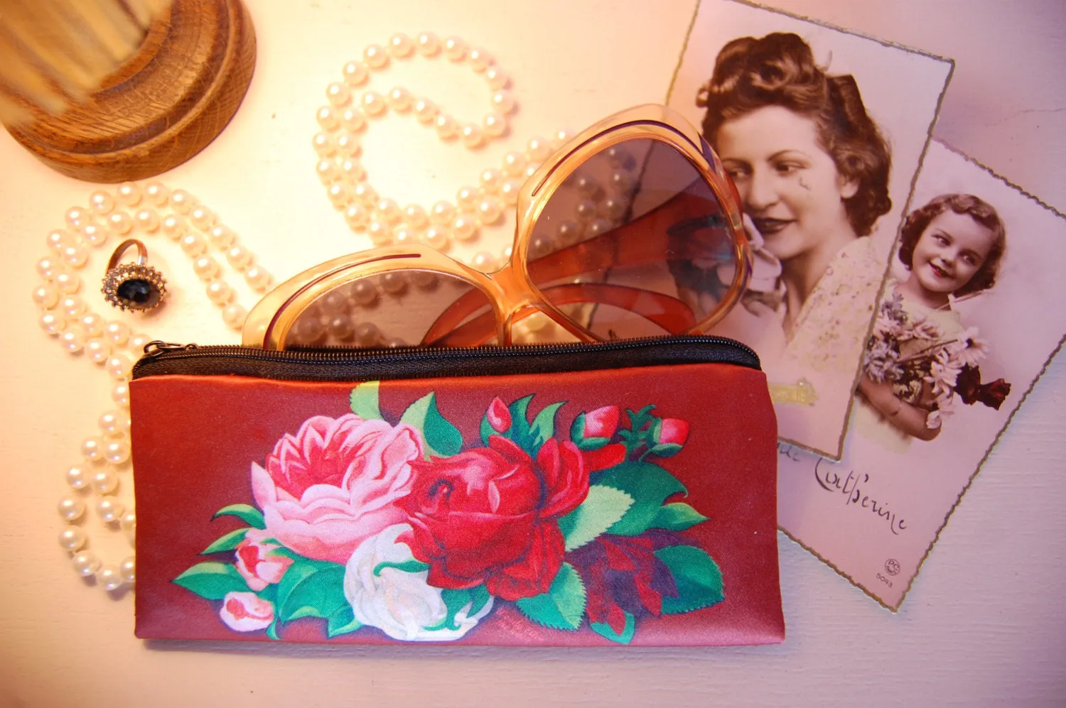 Retro pencil bag, vintage pencil case, Red Paris