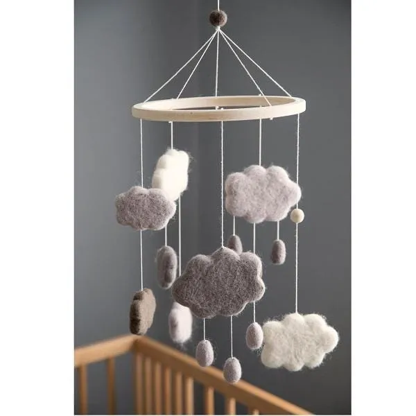 Sebra, Warm Grey Clouds Felted Baby Mobile