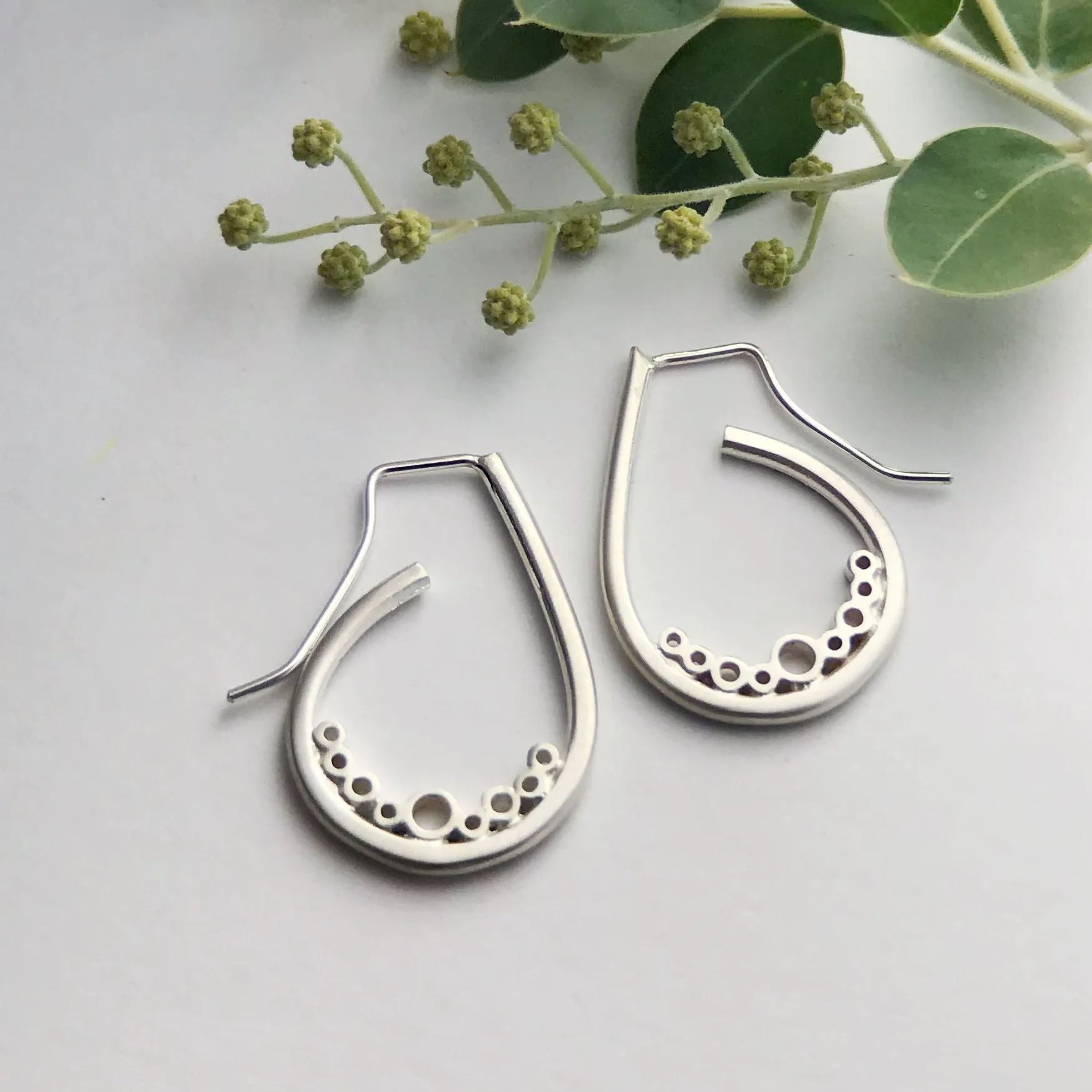 Silver bubble small tear earrings