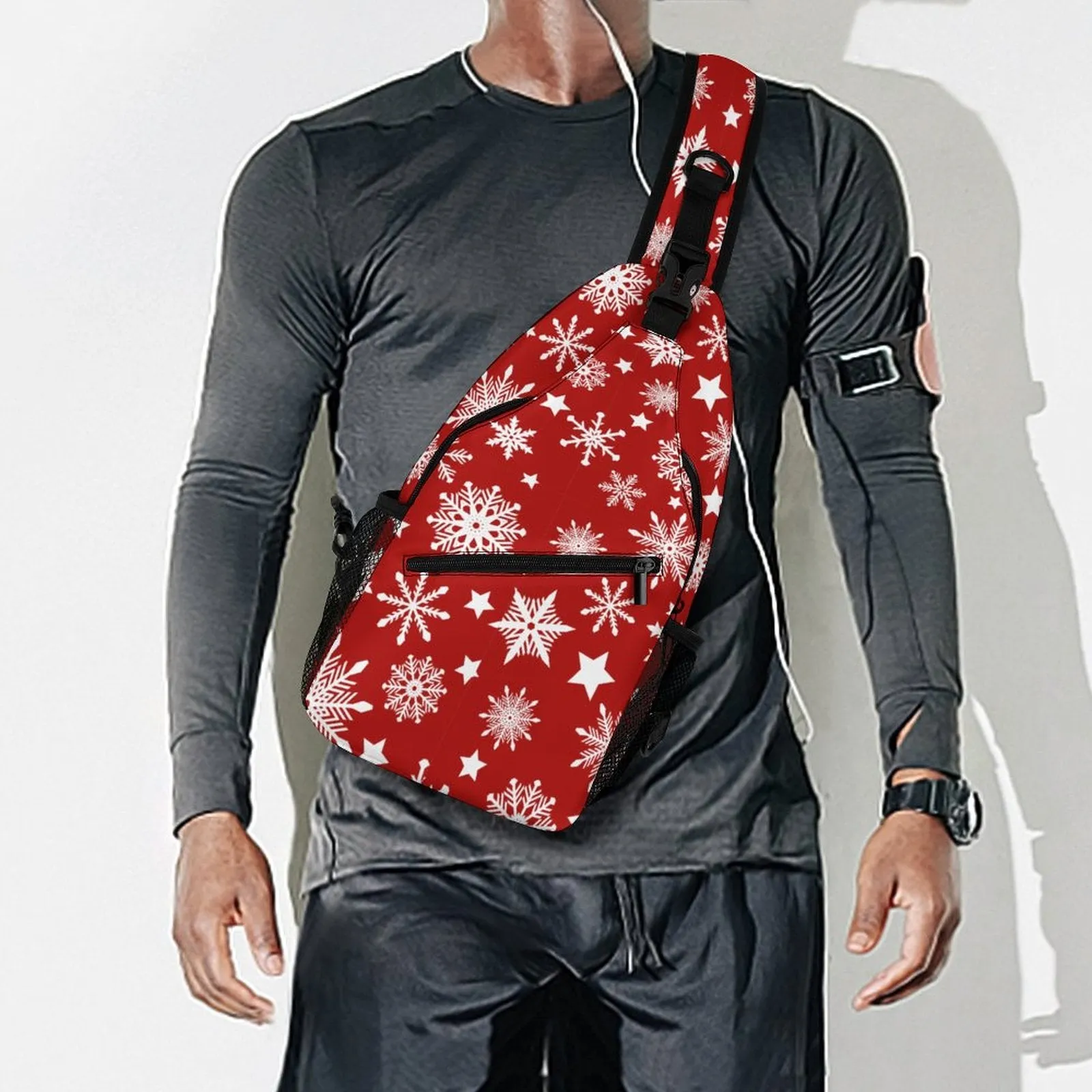 Snowflake Design Holiday Pattern Sling Bag (All-Over Printing), Perfect Gift for Handsfree Holidays