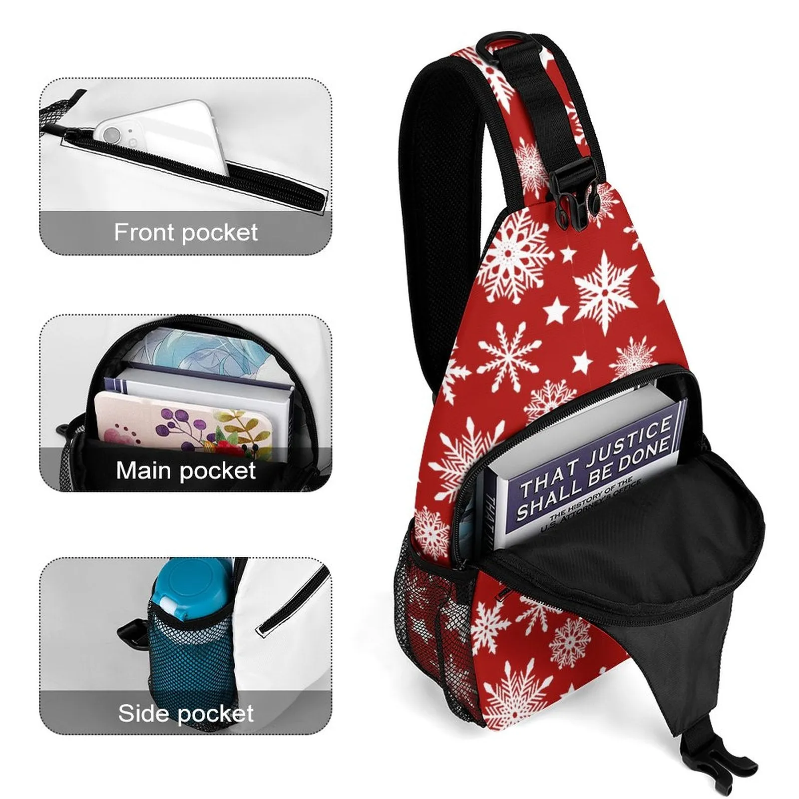 Snowflake Design Holiday Pattern Sling Bag (All-Over Printing), Perfect Gift for Handsfree Holidays