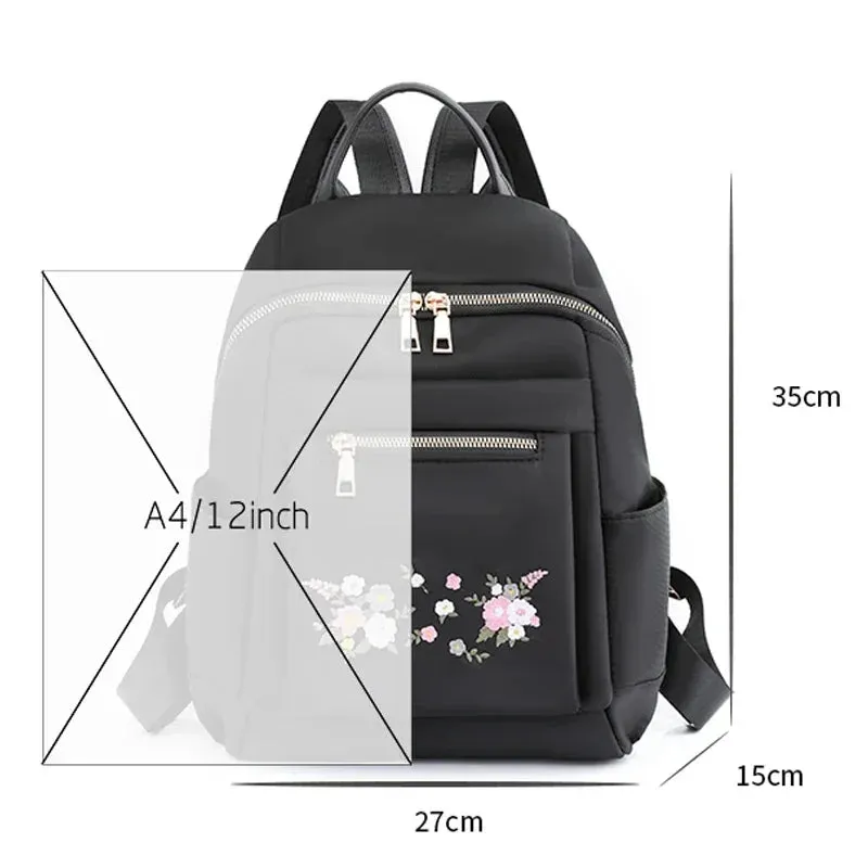 Sohiwoo Girls Shoulder Embroidery Women's Youth Bags Capacity Large Backpack Flower Backpack Bags Anti-Theft Casual Nylon School Travel