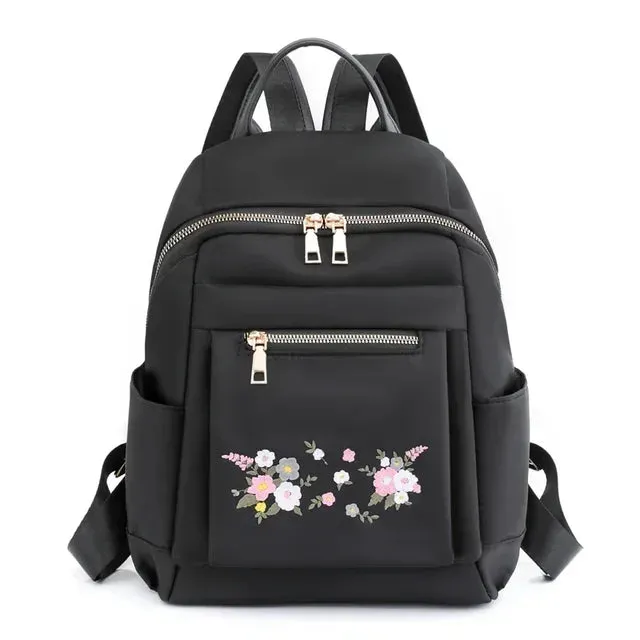 Sohiwoo Girls Shoulder Embroidery Women's Youth Bags Capacity Large Backpack Flower Backpack Bags Anti-Theft Casual Nylon School Travel