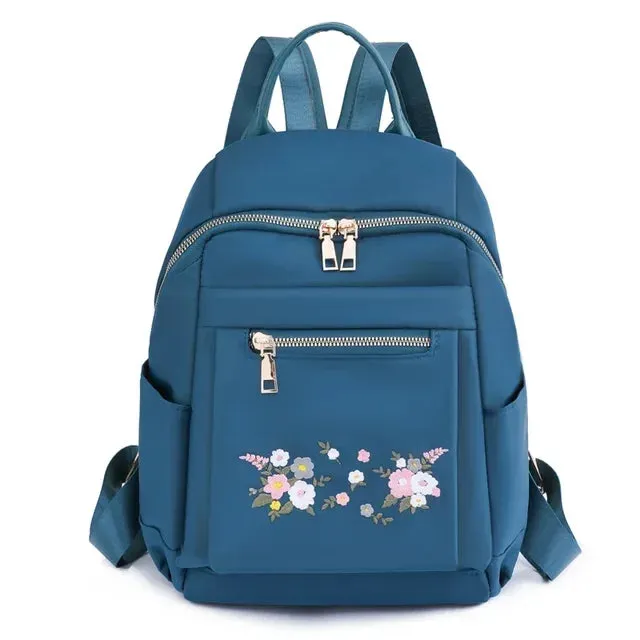 Sohiwoo Girls Shoulder Embroidery Women's Youth Bags Capacity Large Backpack Flower Backpack Bags Anti-Theft Casual Nylon School Travel