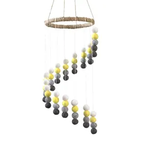 Spiral Felt Ball Mobile- Yellow, Charcoal, Gray, White