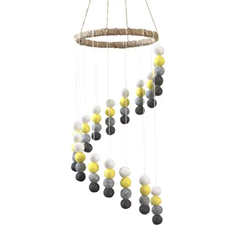 Spiral Felt Ball Mobile- Yellow, Charcoal, Gray, White