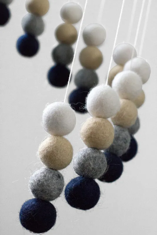 Spiral Felt Ball Nursery Ceiling Mobile- Navy, Almond, Gray, White