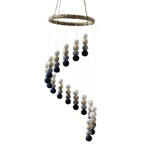 Spiral Felt Ball Nursery Ceiling Mobile- Navy, Almond, Gray, White