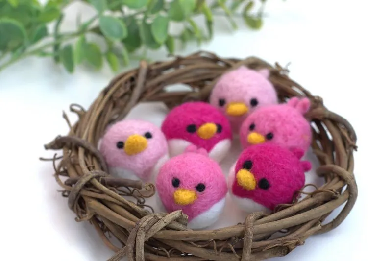 Spring Bird Chick Felt Shapes- SET OF 3 or 6- Pinks