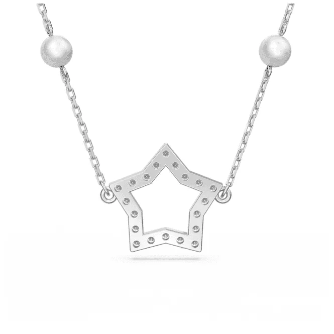 Stella Crystal Pearls Star White Rhodium Plated Necklace 5645379