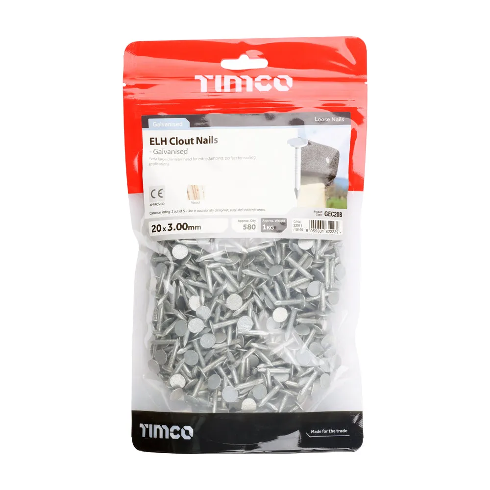 TIMco Galvanised Extra Large Head Clout Nails 20mm