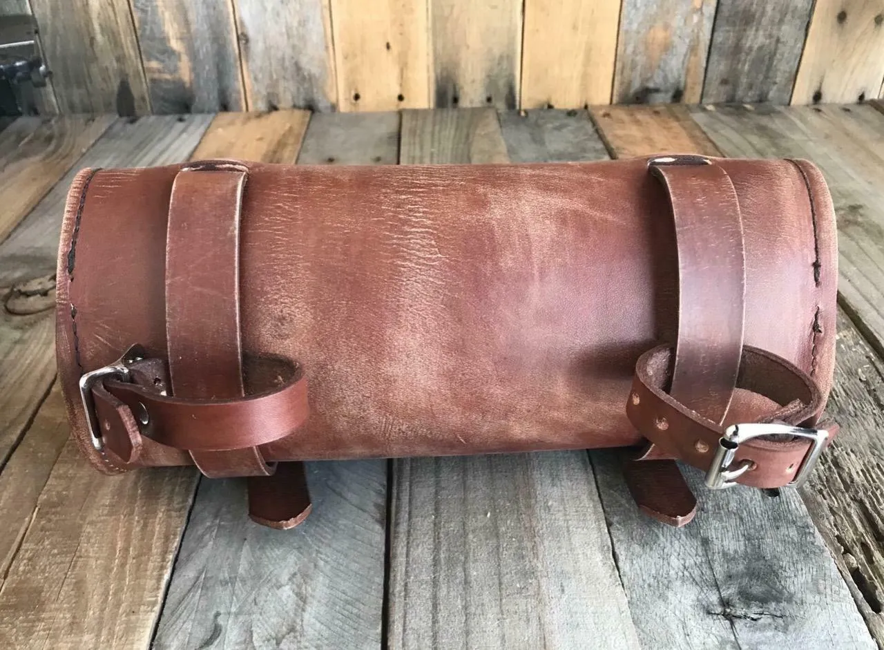 Tool Roll Harley Sportster Softail Chopper Bobber Indian Spring Seat Brown Distressed Leather