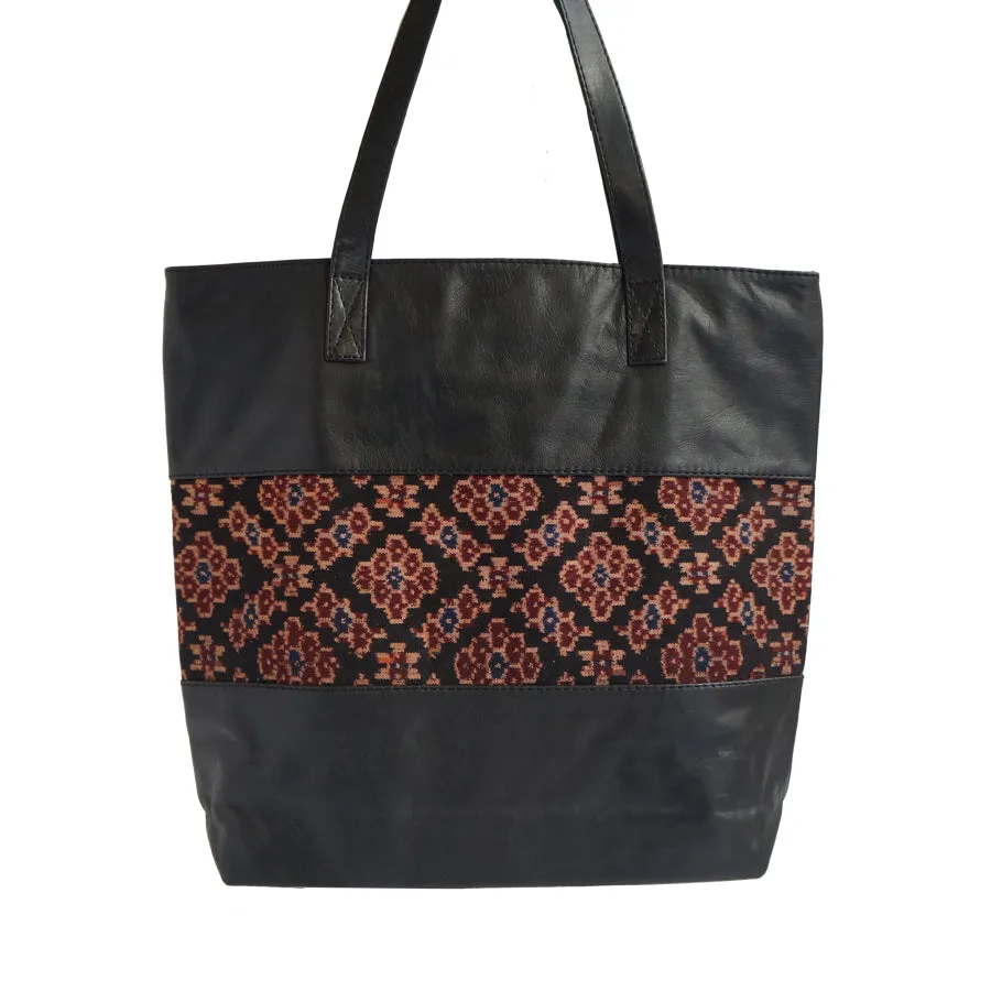 Tribal and Black Leather Tote