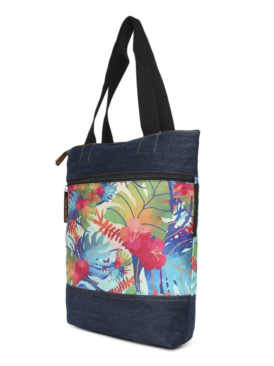 Tropical Upcycled Denim Tote Bag