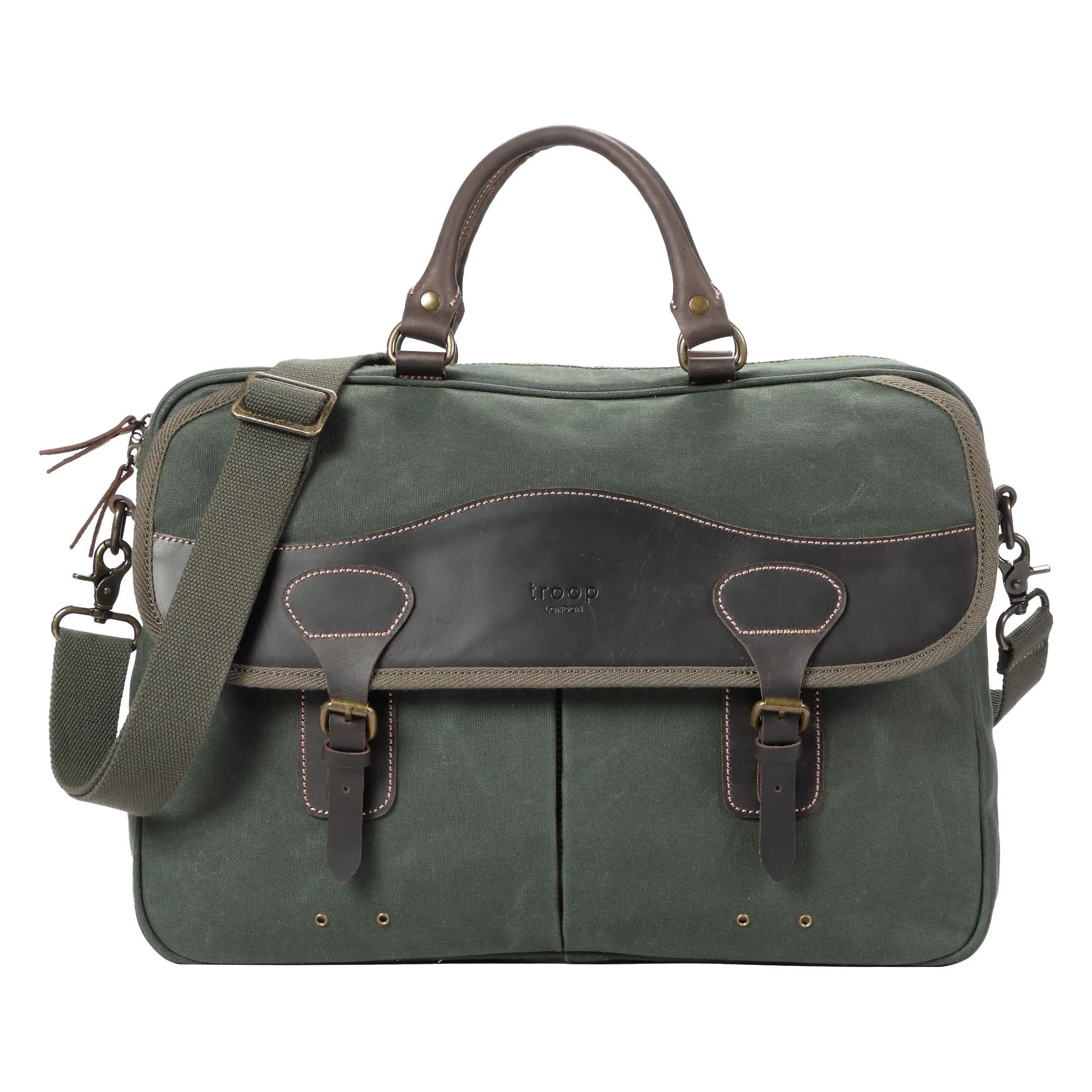 TRP0545 Troop London Heritage Canvas Messenger Bag, Shoulder Bag, 15” Laptop Bag, Laptop Briefcase, Messenger Bag with Top Carry Handle