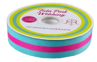 Tula Pink Webbing - Blue Aqua With Hot Pink