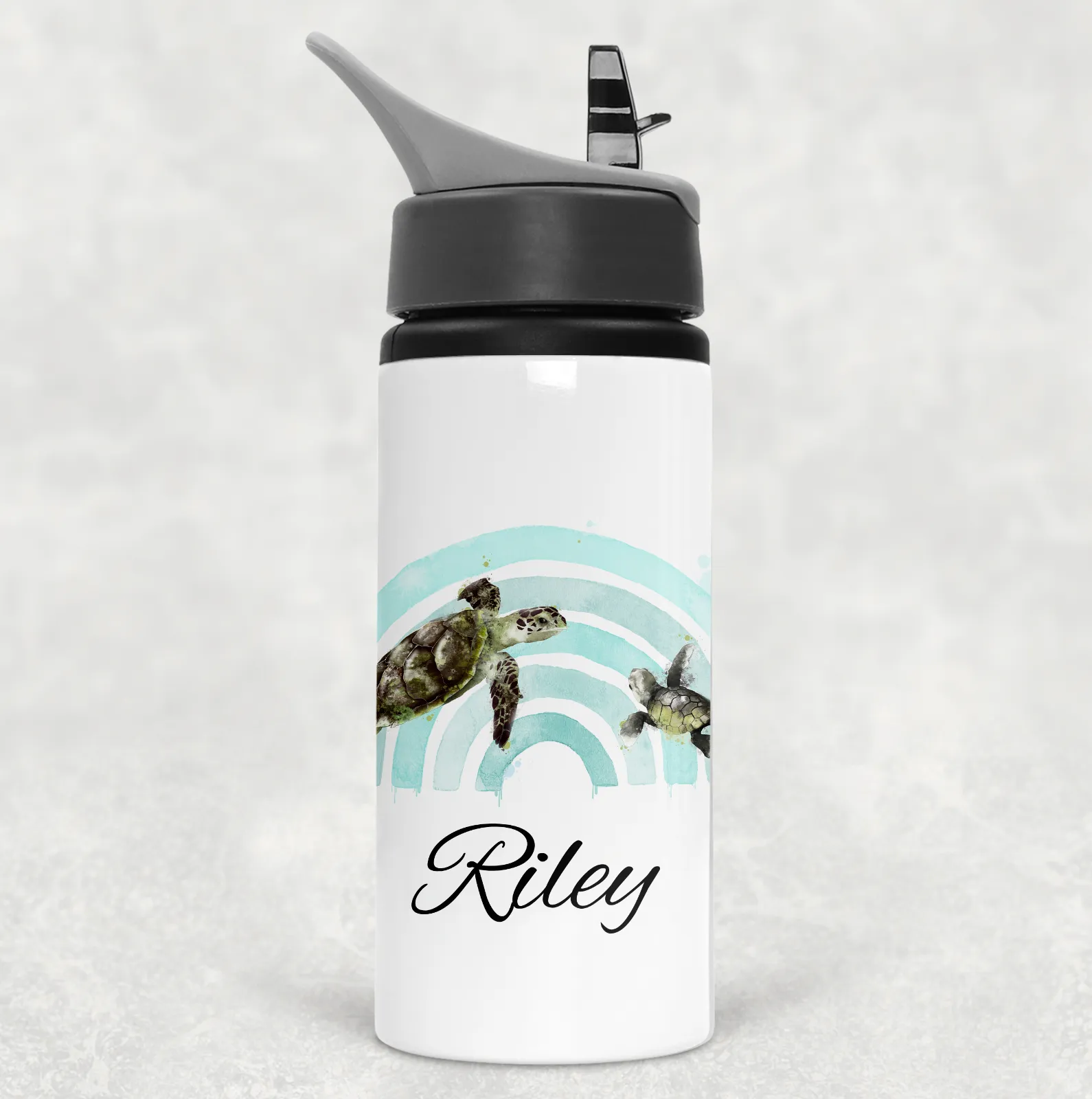 Turtle Rainbow Personalised Aluminium Straw Water Bottle 650ml