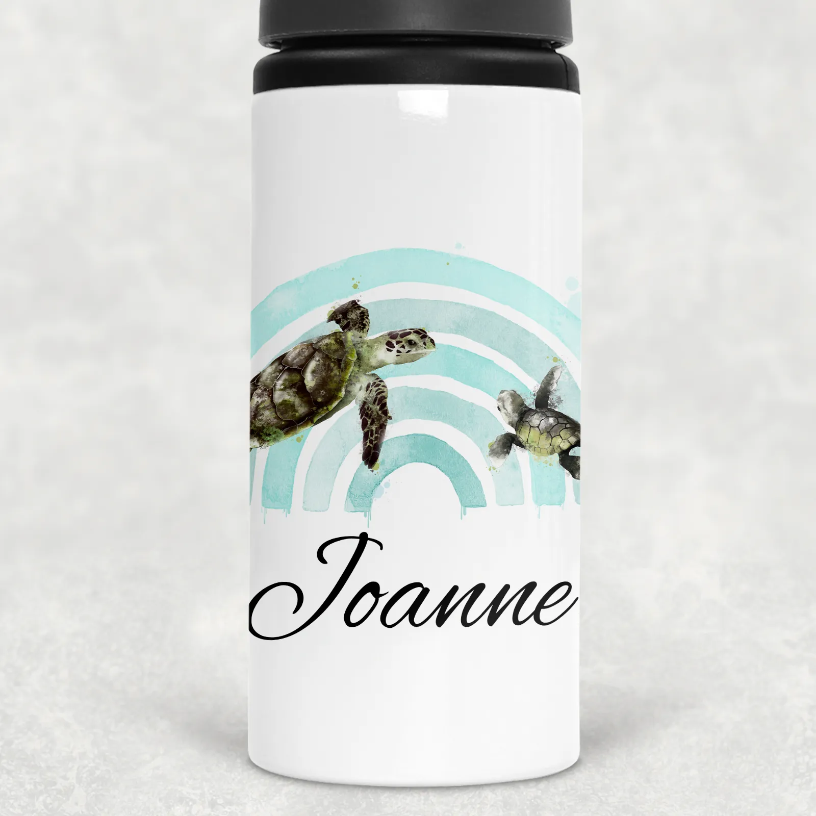 Turtle Rainbow Personalised Aluminium Straw Water Bottle 650ml