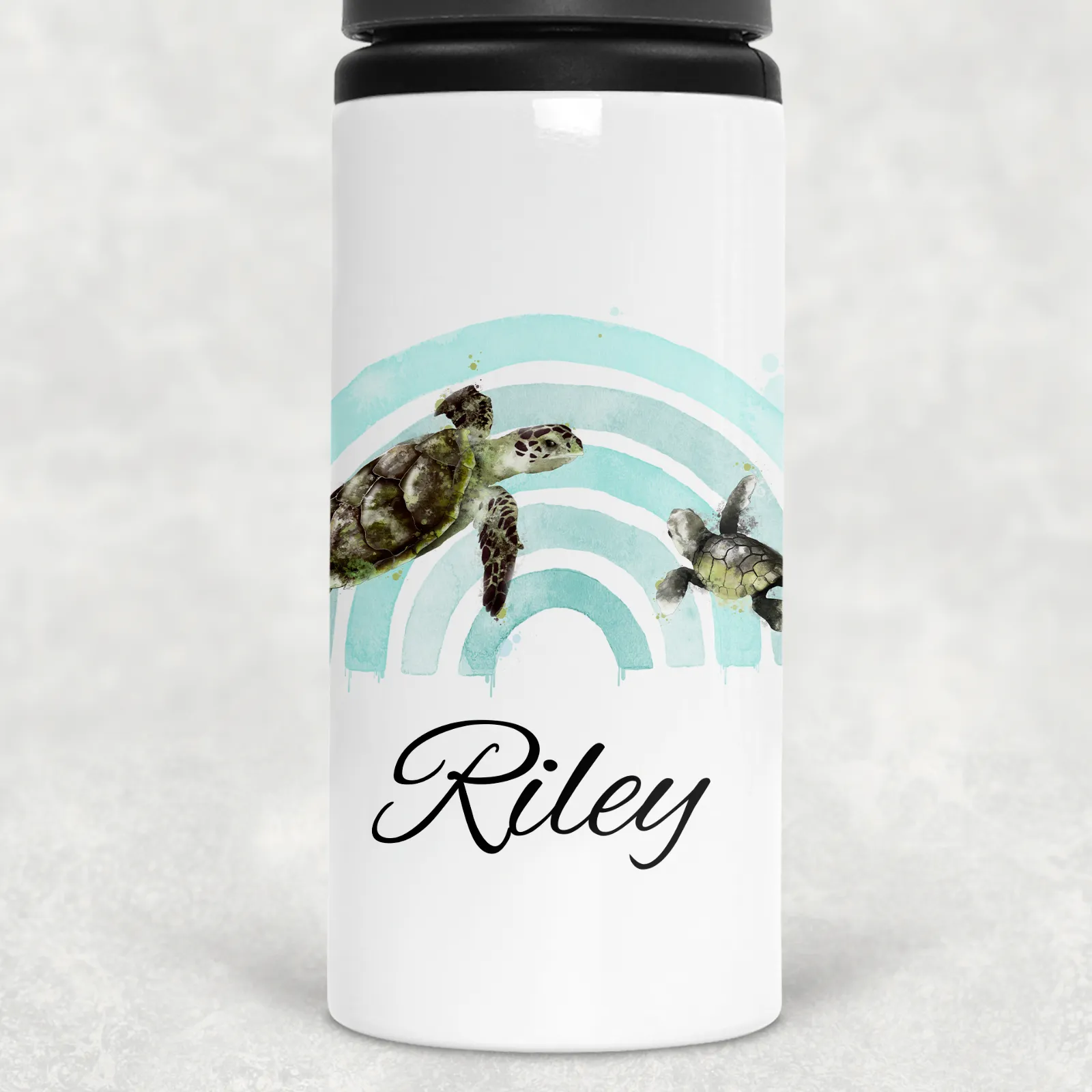 Turtle Rainbow Personalised Aluminium Straw Water Bottle 650ml