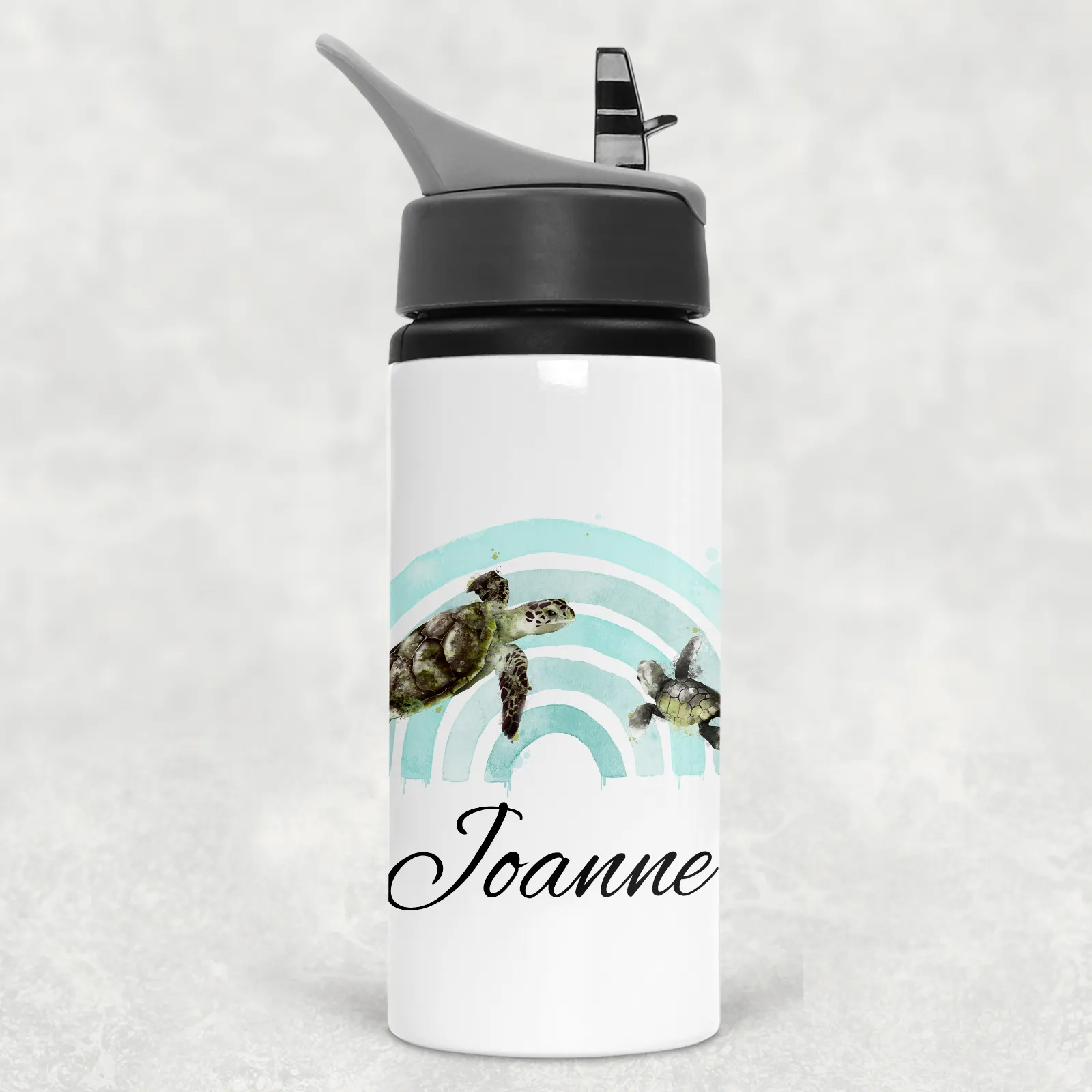 Turtle Rainbow Personalised Aluminium Straw Water Bottle 650ml