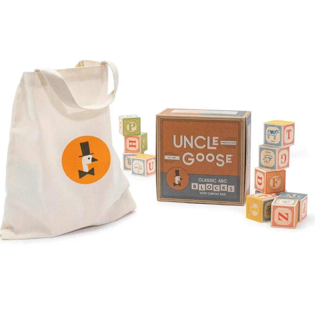 Uncle Goose ABC Blocks with Canvas Bag - Made in USA