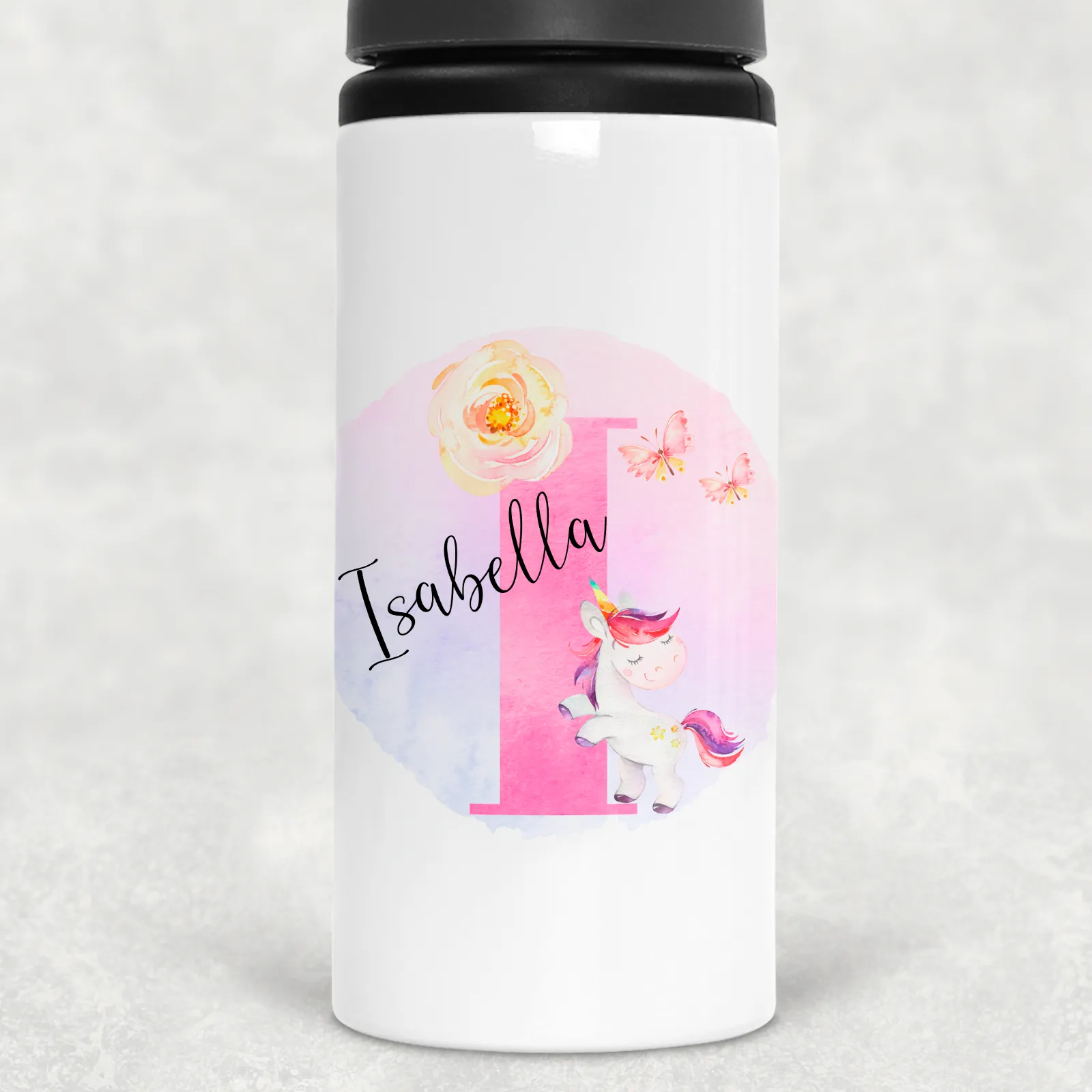 Unicorn Alphabet Personalised Aluminium Straw Water Bottle 650ml