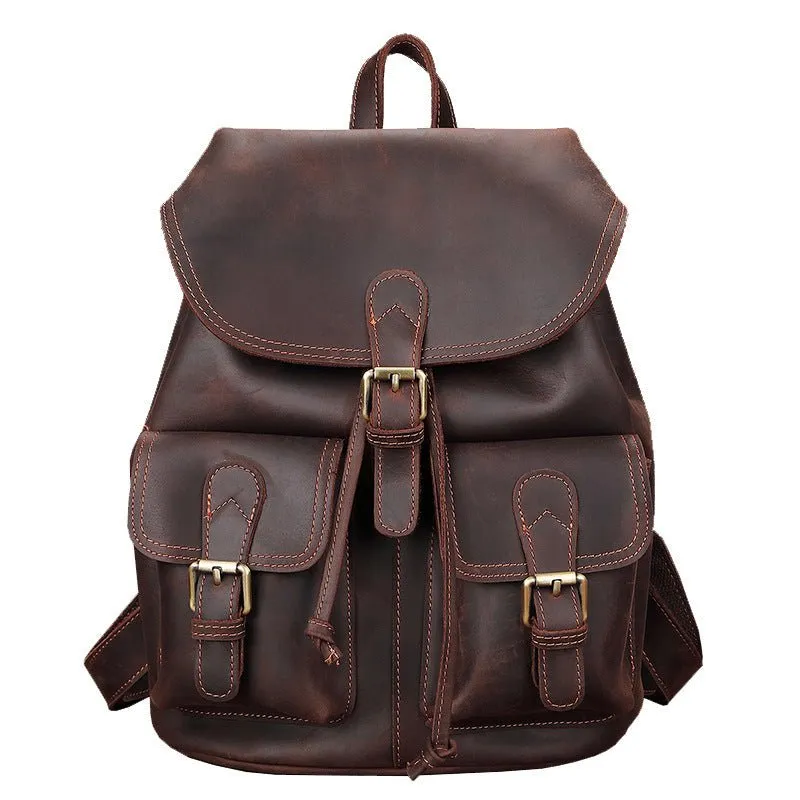 Unisex Leather Large Capacity Leisure Travel Bag Backpack