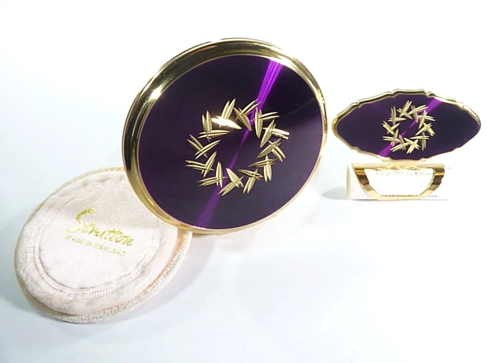 Unused Vintage Pressed Powder Compact With Mirror Purple Enamel