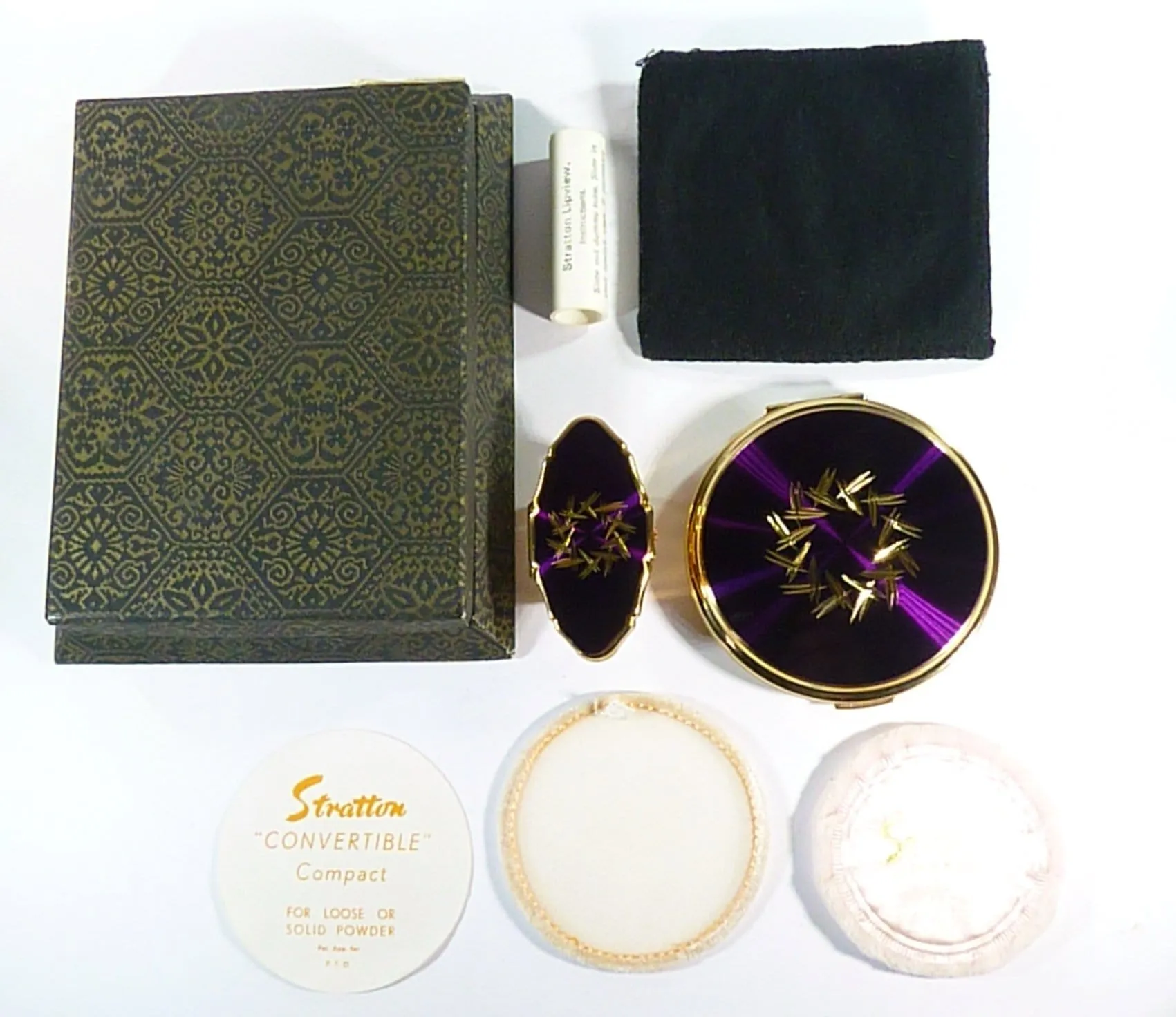 Unused Vintage Pressed Powder Compact With Mirror Purple Enamel