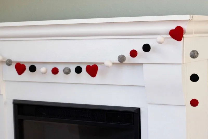 Valentine's Day Felt Ball & Heart Garland- Buffalo Plaid