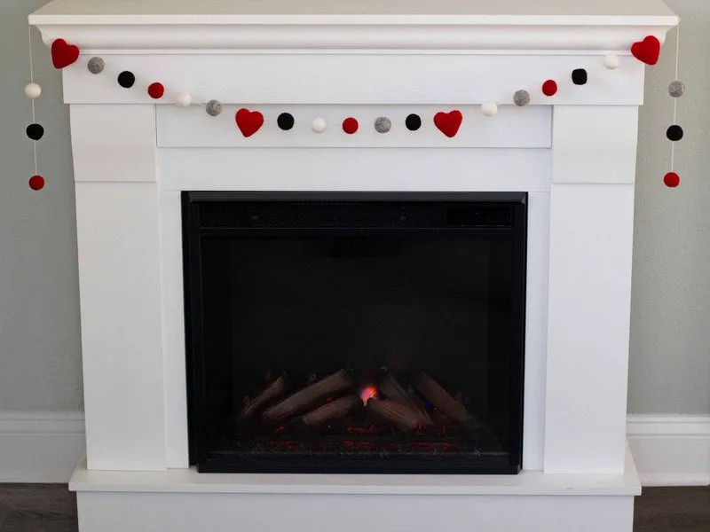 Valentine's Day Felt Ball & Heart Garland- Buffalo Plaid