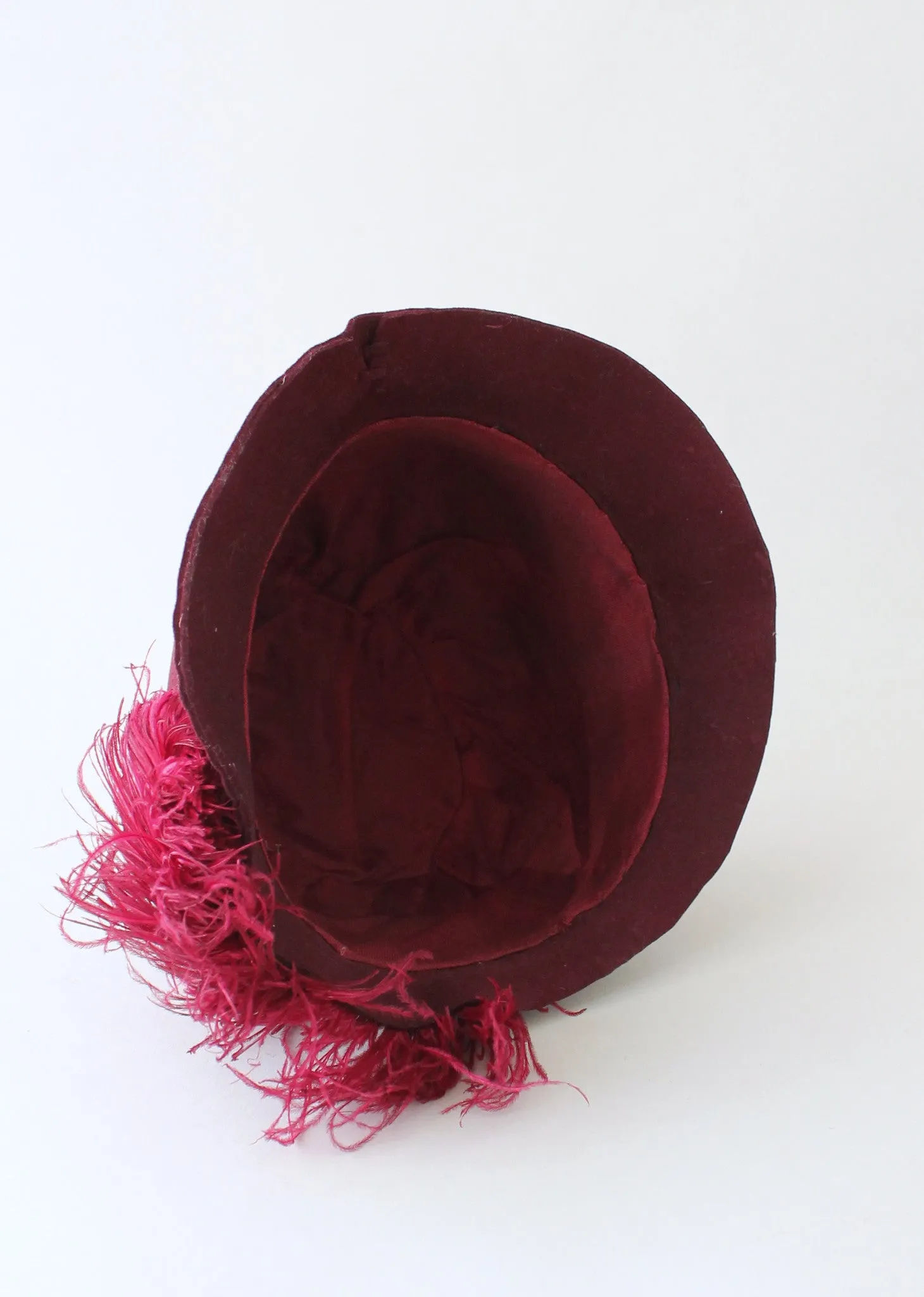 Vintage 1920s Cranberry Felt Plumed Cloche Hat