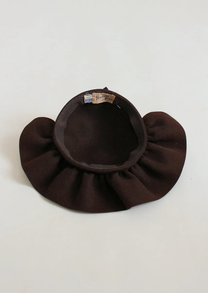 Vintage 1930s Brown Felt Ruffle Crown Hat