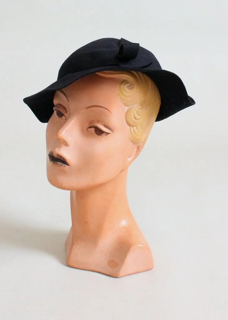 Vintage 1930s Navy Felt Slouch Hat