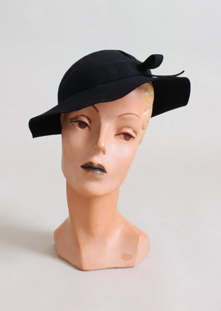 Vintage 1930s Navy Felt Slouch Hat