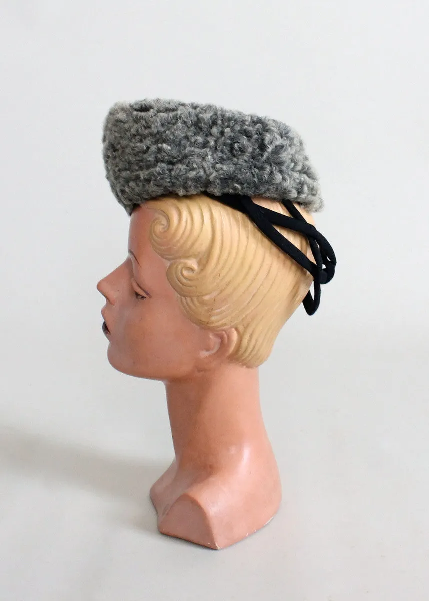 Vintage 1940s Curly Lamb Fur Winter Tilt Hat