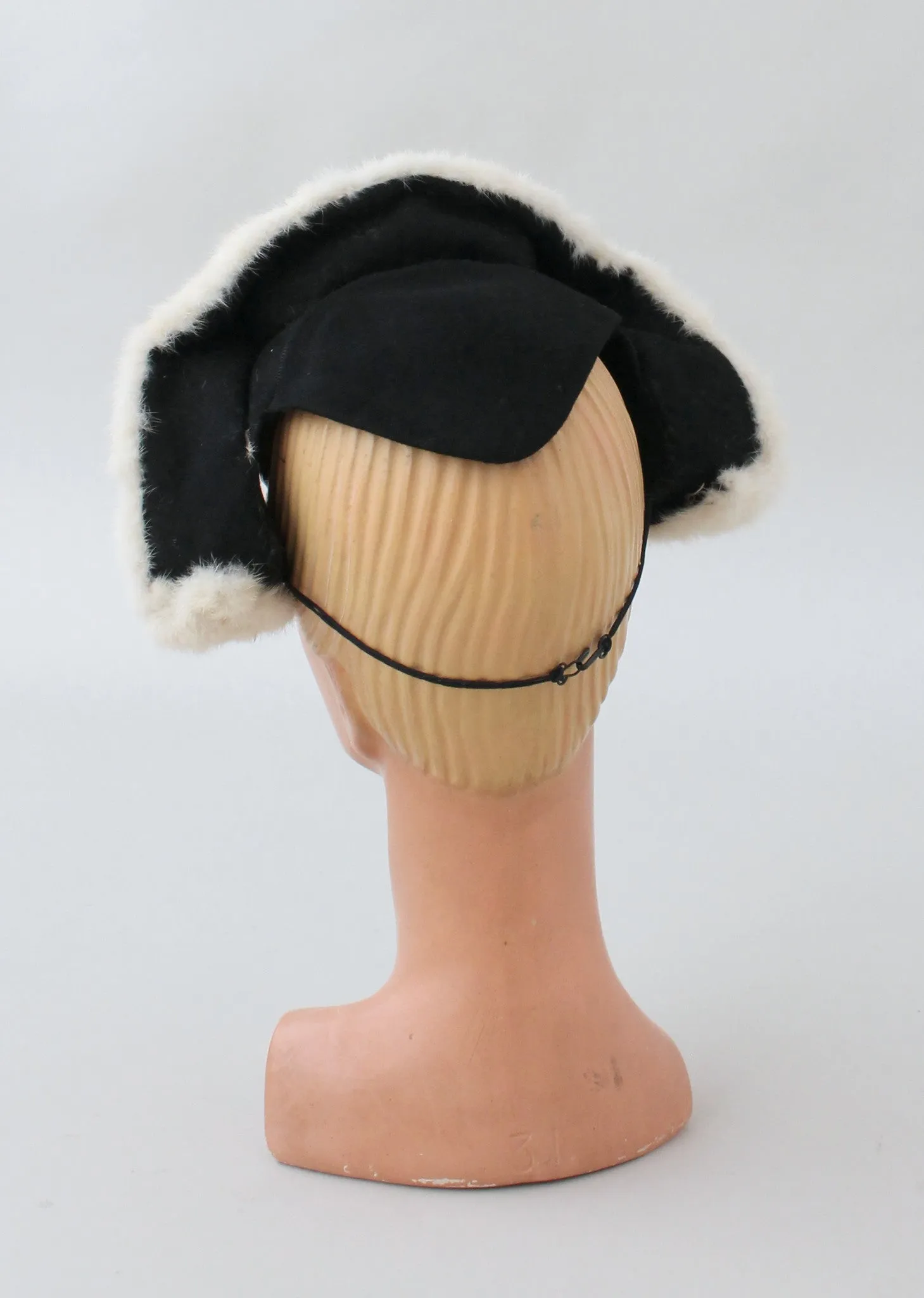 Vintage 1940s White Fur and Black Felt Hat