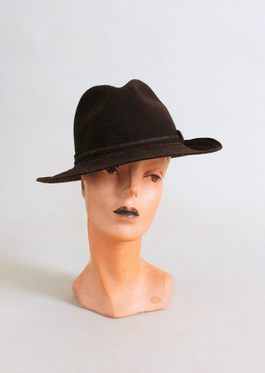 Vintage 1970s Betmar Brown Wool Felt Fedora Hat