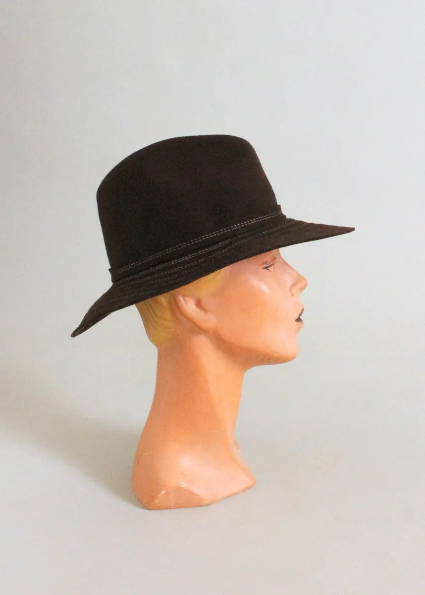 Vintage 1970s Betmar Brown Wool Felt Fedora Hat