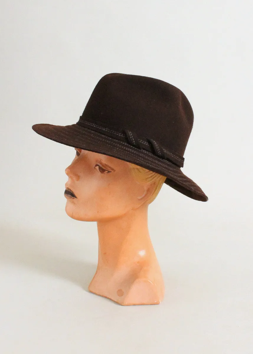 Vintage 1970s Betmar Brown Wool Felt Fedora Hat