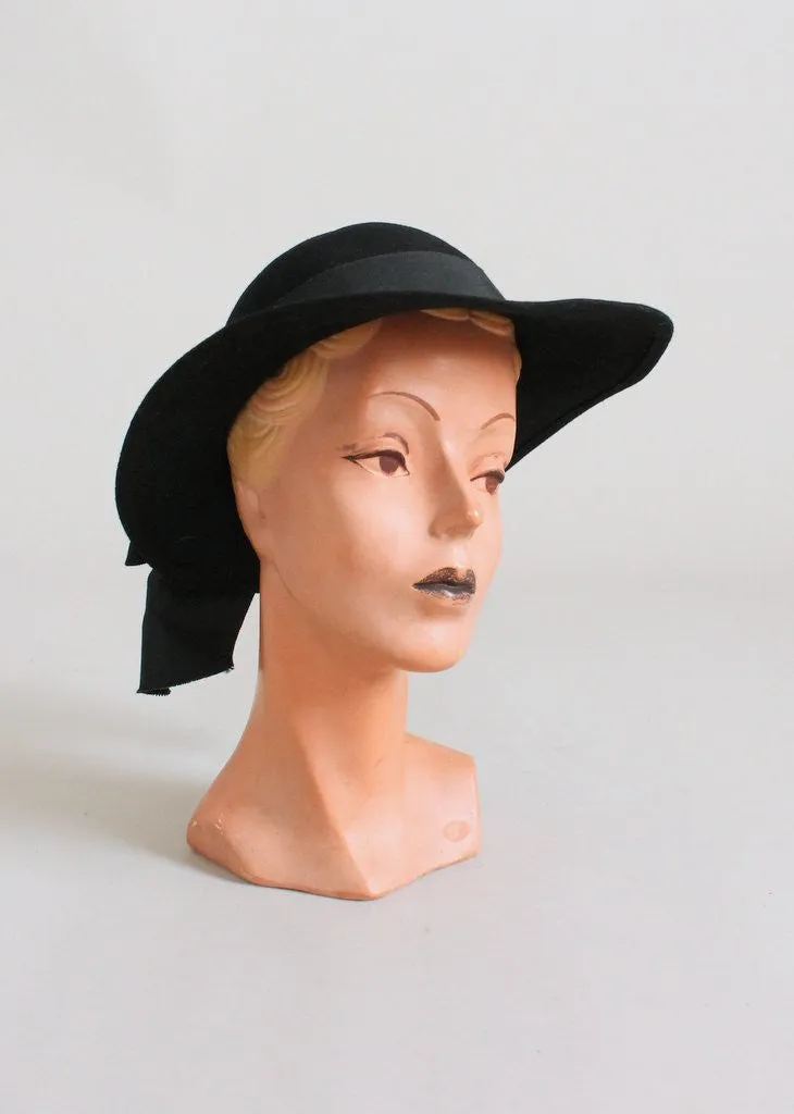 Vintage 1970s Black Felt Fall Weekender Hat