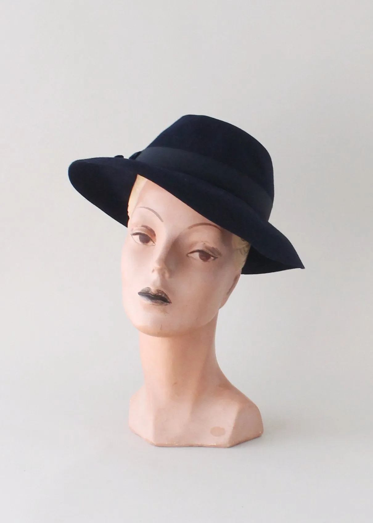 Vintage Late 1930s Navy Felt Fedora