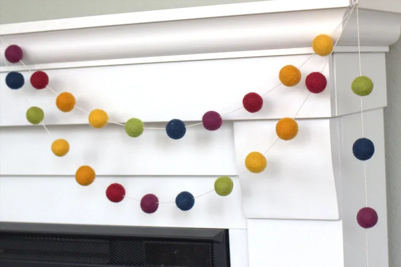 Vintage Rainbow Felt Ball Garland