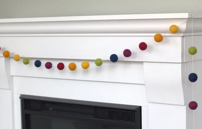 Vintage Rainbow Felt Ball Garland