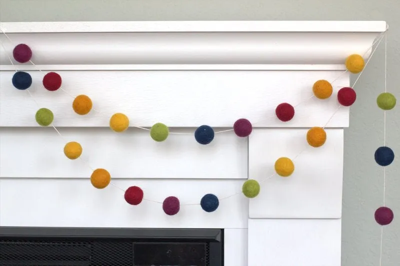 Vintage Rainbow Felt Ball Garland