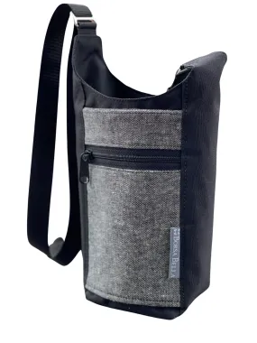 Water Bottle Crossbody Bag - Day Drinker - Black and White Canvas Linen Pocket