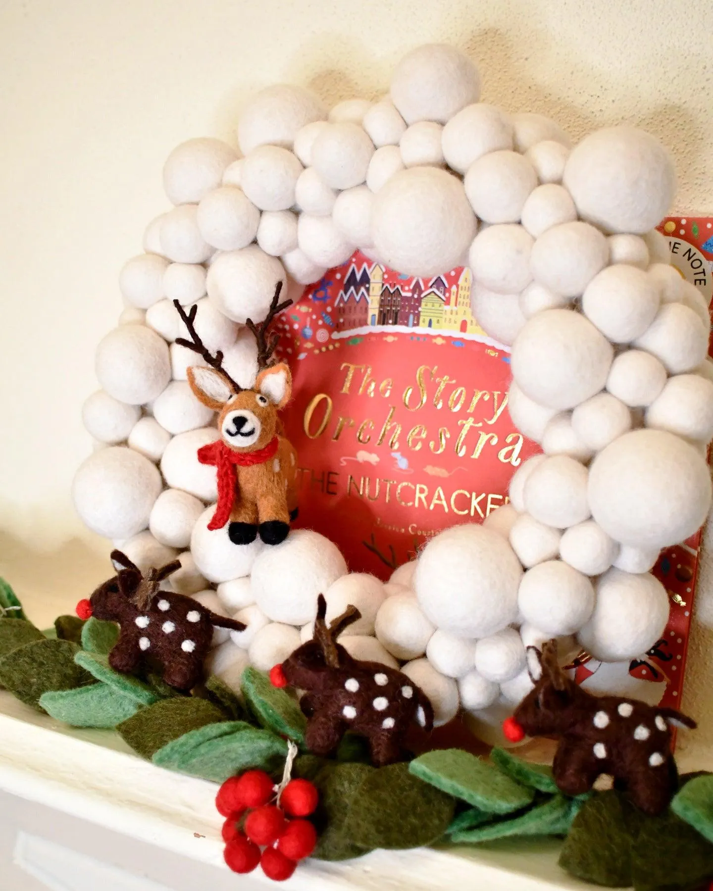 White Felt Ball Wreath (35cm)